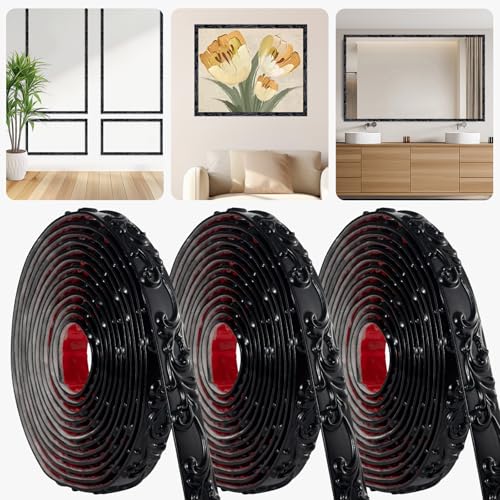 3 Pack 16.4FT Black Peel and Stick Molding Trim Kit – Flexible Self-Adhesive Mirror Trim for Doors, Cabinets, and Frame Edges - color: Black 3 Pack