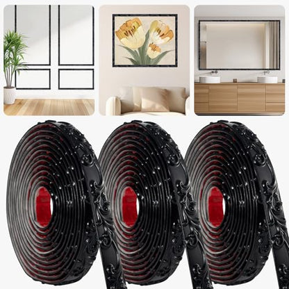 3 Pack 16.4FT Black Peel and Stick Molding Trim Kit – Flexible Self-Adhesive Mirror Trim for Doors, Cabinets, and Frame Edges - color: Black 3 Pack