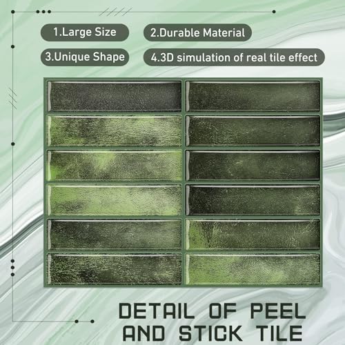 Drydiet 10 Sheets Peel and Stick Tile Backsplash Bulk, 11.43” x 9”, Green - color: Green