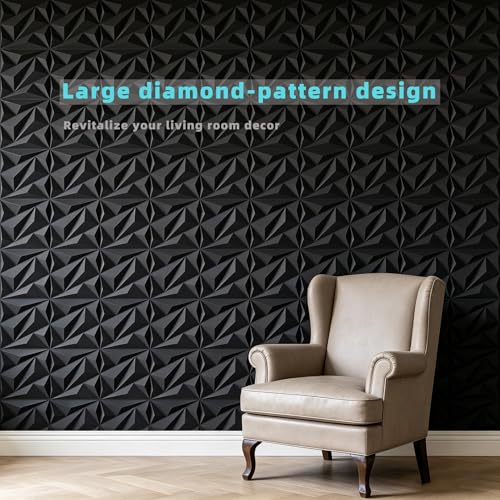 3D Wall Panels 33 Pack, 12×12 Inch Black Diamond Textured PVC Wall Panels, 32 Sq.Ft Coverage, Modern 3D Decorative Wall Tiles, Interior Accent Wall Panels for Living Room, Bedroom,Office, Hotel