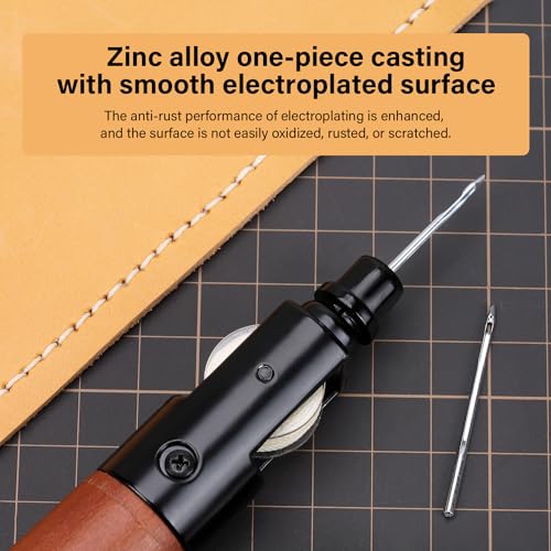 WUTA Repair Stitch Kit Leathercraft Stitch Awl Tool with 5 Pcs Small Chrome-Plated Needle, for Leather, Belt, Canvas, Fabric, Bag Repair Professional Stitcher Leather Craft Tool - style: Basic (Stitch Awl Kit+3 Colors Wax Thread)