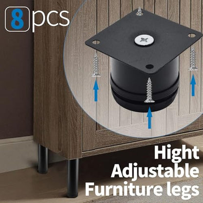 Stainless Steel Adjustable Furniture Legs 2 Inch - Black - 8pcs - color: Black, size: 2"