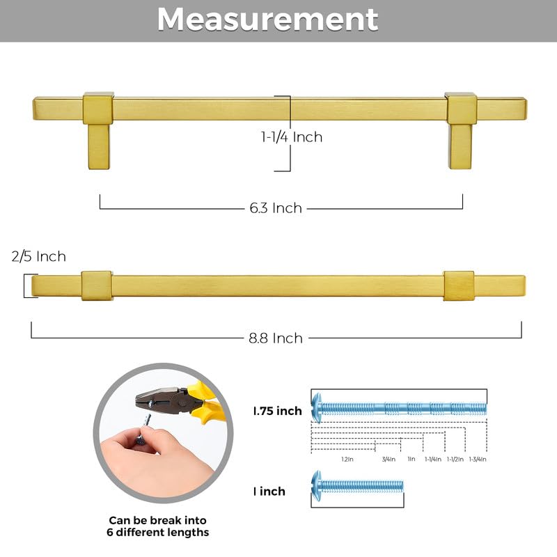 15 Pack Gold Cabinet Handles, 6-1/4" Hole Center Kitchen Drawer Pulls - color: Gold, size: 6-1/4 Inch Hole Center