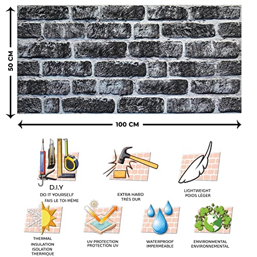 Dundee Deco 3D Wall Panels Faux Brick - Cladding, Charcoal White Stone Look Wall Paneling, Styrofoam Facing for Living Room, Kitchen, Bathroom, Balcony, Bedroom, Set of 10, Covers 54 sq ft - color: Charcoal White