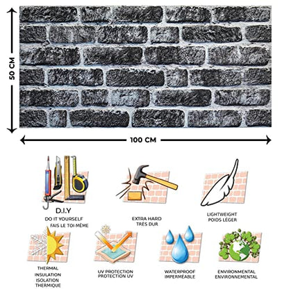 Dundee Deco 3D Wall Panels Faux Brick - Cladding, Charcoal White Stone Look Wall Paneling, Styrofoam Facing for Living Room, Kitchen, Bathroom, Balcony, Bedroom, Set of 10, Covers 54 sq ft - color: Charcoal White