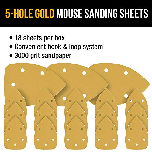 Dura-Gold Mouse Detail Sander Sandpaper Sanding Sheets, 5 Hole, 3000 Grit - size: 3000-Grit