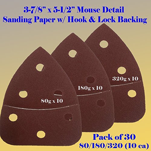 30PC Assorted Mouse Detail Sander Sandpaper Sanding Paper Hook & Loop Assorted 80 180 320 Grits 5.5" X 3.875" Grit for Black & Decker, Craftsman, Ryobi Cat Mouse,