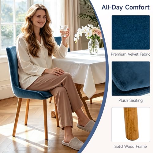 Dining Chairs Set of 2, Soft Fabric Upholstery Armless with Wood Legs Blue - color: Blue