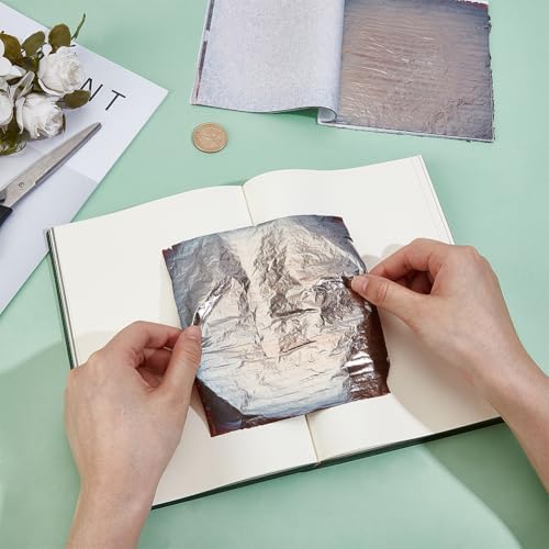 MAYJOYDIY 50 Pcs Antique Gold Leaf Sheets 5.5×5.3 Inch Imitation Gold Foil Paper Sheets Gilding Crafting Foil Sheets for DIY Nail Paintings Handcrafts Picture Frames Sculpture Furniture Arts - color: Antique Gold