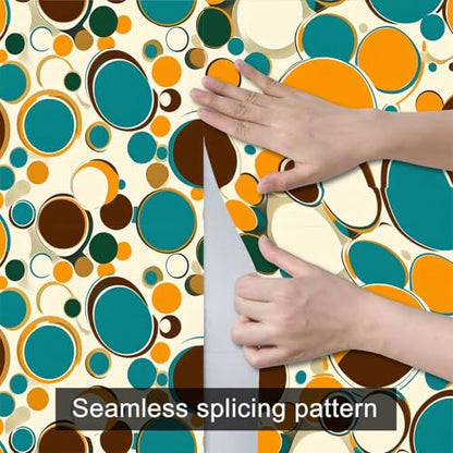 HOMETITUTE Polka Dot Circles Peel Stick Wallpaper 118.1x17.7 Inch Vinyl - color: Retro Orange Blue Circles