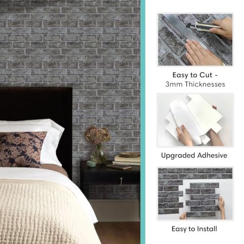 Commomy Faux Brick 3D Wall Panels Peel and Stick - 10 pcs 11.8" x 11.8" - color: Brick-PPP