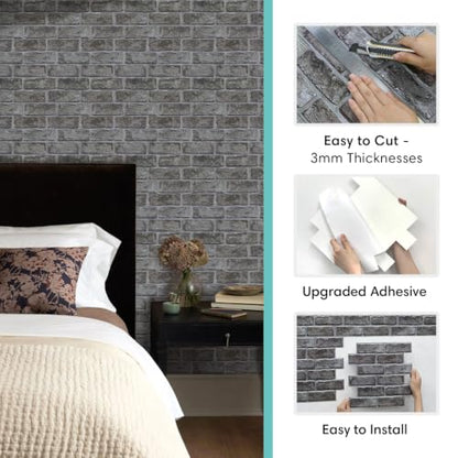 Commomy Faux Brick 3D Wall Panels Peel and Stick - 10 pcs 11.8" x 11.8" - color: Brick-PPP