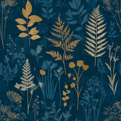 FLFK Dark Blue Wallpaper Peel and Stick Vintage Leaf Removable Wallpaper Waterproof Contact Paper for Bathroom Cabinet Shelf Drawers Countertops 16 x 64 inches - color: Dark Blue, size: 16" x 64"