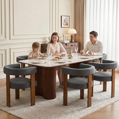 Usaint Wooden Barrel Dining Chairs Set of 6 with Walnut Wood Legs and Arm - color: Dark Gray, size: Set of 6