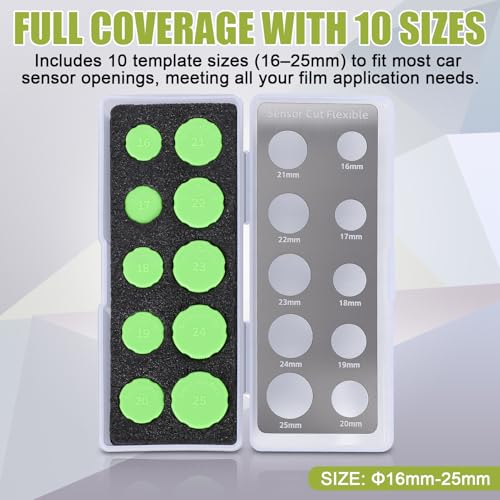 Car Sensor Film Hole Cutter 16-25mm Plastic Parking Sensor Circle Cutting Template with Tweezers, Precise Car Wrap Tools, Wrap Film Tool Kit, Edge Wrap Cutting Template Tool (Green) - color: Green