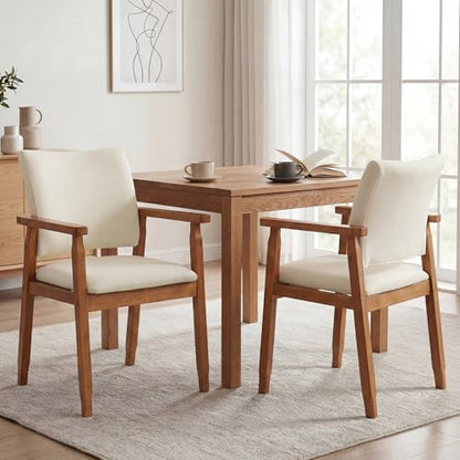 GOTMINSI Mid-Century Modern Linen Dining Chair with Arms, Solid Wood Frame, 320 lbs Weight Capacity, Upholstered Accent Chair for Kitchen Dining Room Living Room (Beige,1pc) - color: Beige, size: 1pc