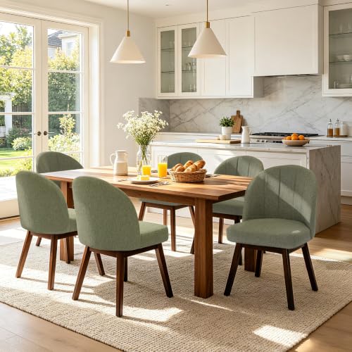 FREKEN Wooden Dining Chairs Set of 6, Modern Fabric Upholstered Dining Room Chair, Kitchen Side Chairs, Farmhouse Armless Dinner Chair for Kitchen, Green - color: Green, size: Set of 6