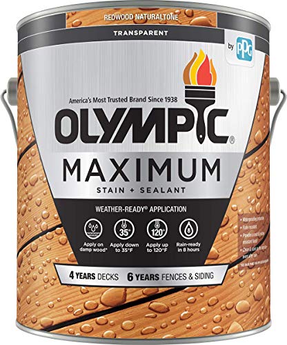 Olympic Maximum 1 gal Redwood Transparent Wood Stain & Sealer in One - color: Redwood, size: 1 Gallon, style: Transparent