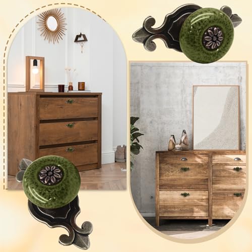 Ceramic Knobs with Pattern, Green, 10pcs - color: Green with Pattern, size: 10 Pieces