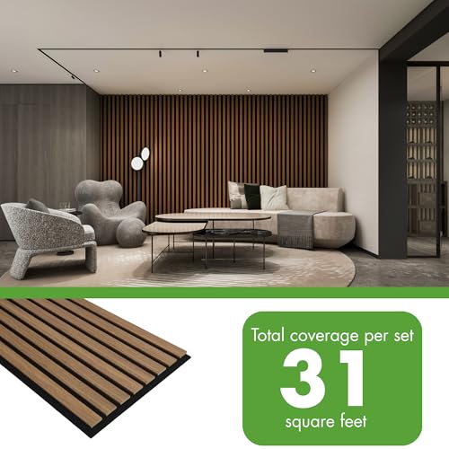 Art3d 12" x 93" Acoustic Wood Slat Wall Panel, 4pcs, 31 sq.ft, Deep Walnut - color: Deep Walnut, size: 12" x 93"