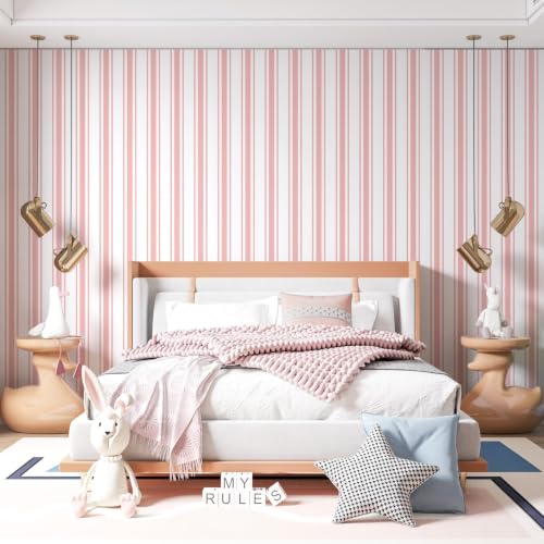 Pink Striped Peel and Stick Wallpaper 17.3" x 480" - color: Pink, size: 17.3" x 480"