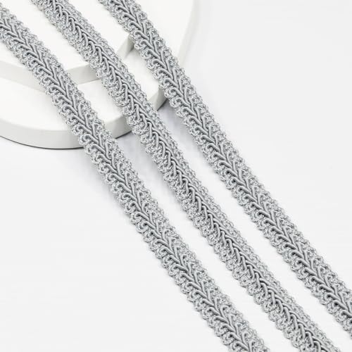 Gimp Gray Braid Trim 12Yards 1.2cm/0.47inch Fabric Decorative Webbing for All Kinds of Sewn Garments, Curtains,Lampshade, Sofa DIY Sewing and Crafting (Gray-12mm) - color: Gray-12mm, size: 12mm