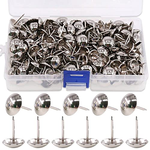 Keadic 300Pcs 9/16" (14mm) Antique Upholstery Tacks Furniture Nails Pins Assortment Kit for Upholstered Furniture Cork Board or DIY Projects - Silver - size: 9/16" - Silver - 300pcs