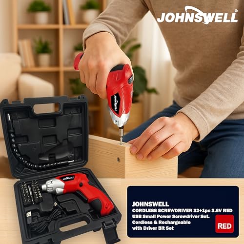 3.6V (RED) CORDLESS SCREWDRIVER 32+1pc USB Small Power Screwdriver Set.
