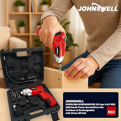 3.6V (RED) CORDLESS SCREWDRIVER 32+1pc USB Small Power Screwdriver Set.