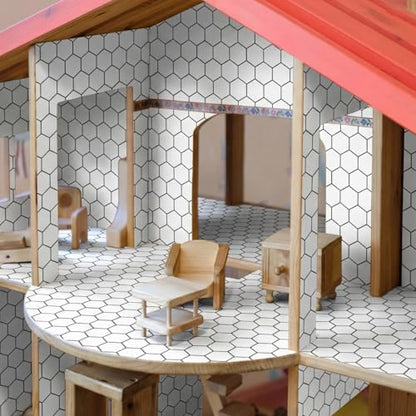 Flutesan 12 Pcs Miniature Dollhouse Wallpaper, Hexagonal Grid - style: Hexagonal Grid