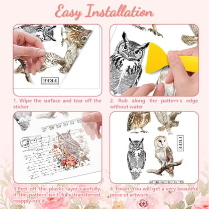 Peacoblue Owl and Text Rub On Transfers for Furniture Craft 6"x12" - style: Owl and Text