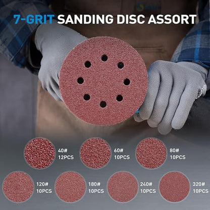 S SATC 72 PCS 5 Inch 8 Hole Hook and Loop Adhesive Sanding Discs Sandpaper for Random Orbital Sander 40 60 80 120 180 240 320 Grits - style: 72PCS 5 Inch Assort Grit