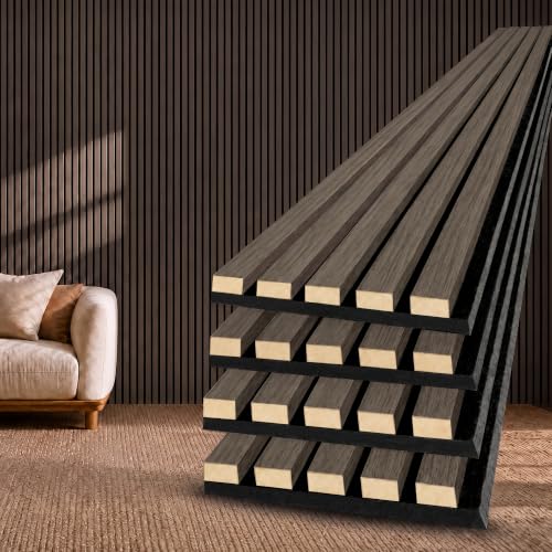Acoustic Wood Slat Panels Soundproof 4 Pack 94.5x7.9" Dark Walnut - color: Dark Walnut, size: 94.5" x 7.9"
