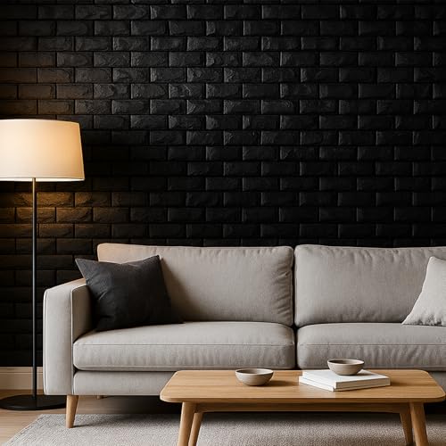 Circloophs 30 Pcs 3D Wall Panels Stick and Peel, Black Brick Printable 3D Wallpaper Stick and Peel Self Adhesive Waterproof Foam Faux Brick Paneling for Bedroom, Bathroom, Kitchen, Fireplace - color: Black