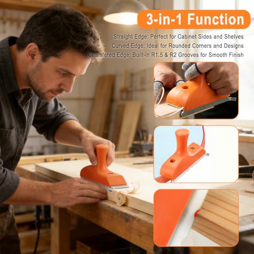 3-in-1 Edge Band Trimmer Set, Edgebanding Banding Tool with Dual-Radius Specification for 1.5" & 2", Woodworking Edge-Cutter Tool with 5 Finger Cots for Veneer on Straight, Curved