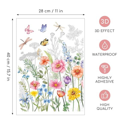 Joeyan Floral Rub On Transfers for Crafts and Furniture, 2 Sheets Large Flower Butterfly Rub on Stickers DIY Transfer Decals for Wood Glass Metal Canvas Porcelain Plastic Home Decor, 11" x16" - style: Flower Butterfly