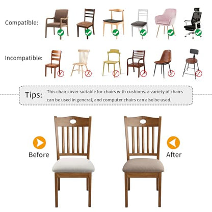 Fuloon Dining Chair Seat Covers Stretch Slipcovers, 6 Pack, Khaki - color: Khaki, size: Not Waterproof