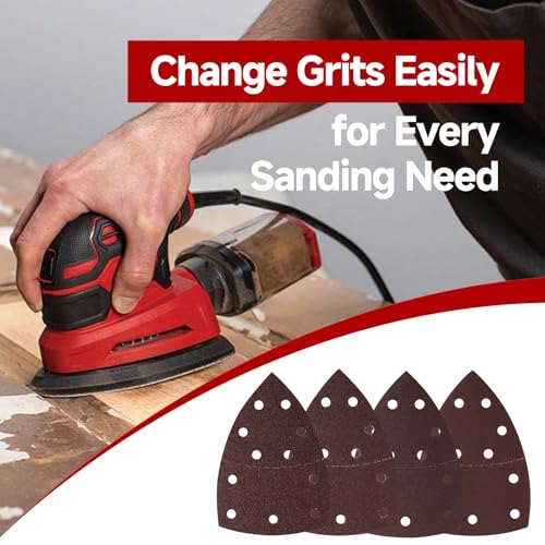 60 PCS Sander Replacement Pad Compatible with Skil, Detail Sander Sandpaper 60/80/120/240 Grits Mixed, Sanders Sandpaper with Hook and Loop Back, for Mouse Detail Sanders, 11-Hole Design