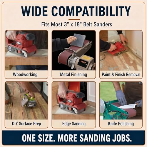 3x18 Sanding Belts, 20 Pack, 4 Each of 80/120/150/240/400 Grits - size: 3 x 18 in, 20-Pack