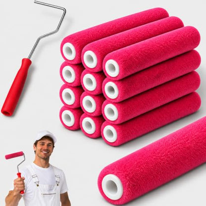 13Pcs 4 Inch Mohair Paint Roller Kit with Frame, 1/4" Nap,Mini Paint Roller