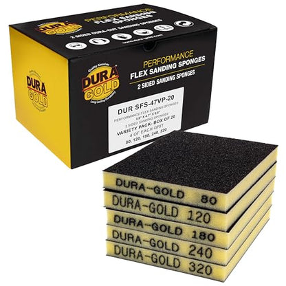 Dura-Gold Sanding Sponge for Wood, Metal 4.7" x 3.9", Grits 80 120 240 320 - style: Variety Pack