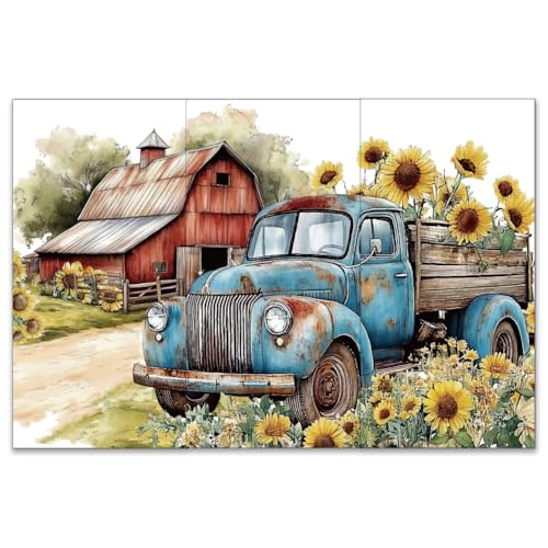 OLYCRAFT 3Pcs/Set Retro Truck Rub on Transfers for Furniture and Crafts 6x12 Inch Farm Transport Transfer Sticker Furniture Decals Decor Transfer Stickers Rub on Decals for Wood Home Decor - style: Sunflower