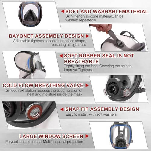 Reusable Full Face Cover Set for Chemicals,Sanding,Polishing,Paint,Epoxy Resin,Spray Painting,Woodworking,Welding Work