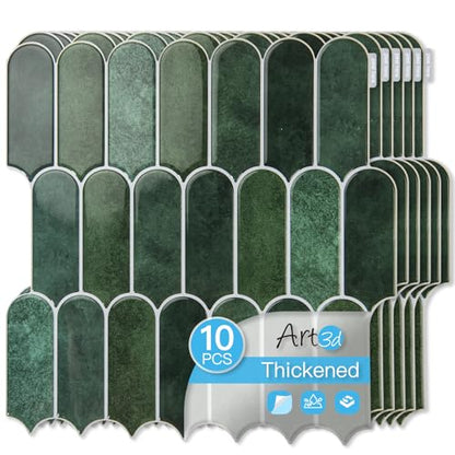 Art3d 10-Pack Arrowhead Design Tile Peel and Stick Backsplash, Dark Green - color: ‎Dark Green