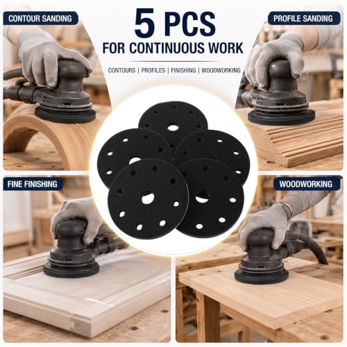 5 Pack 5 Inch 9 Holes Interface Pads 10mm Orbital Sander Pads