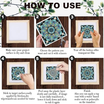 3 Sheets Mandala Rub on Transfers for Furniture Crafts 6"x12" - style: Mandala pattern