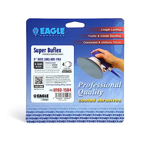 Super Buflex Flexible DRY 6 inch Discs JOB-PAK, BLACK K-3000, Hook & Loop, U193-1504, 4 Discs - color: K-3000 Black, size: 6" w/ No Holes