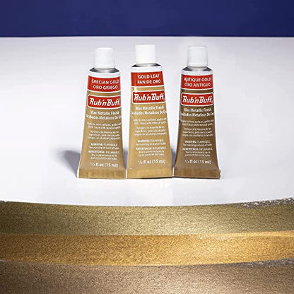 Rub 'n Buff Gold Tones and Pixiss Wax Brushes - Gold Leaf, Grecian Gold, Antique Gold (15ml) - Gilding Wax Paint with Customizable Sheen - Quickly Dries to a Metallic Finish - Boar Hair Bristles - color: Gold Leaf, Grecian Gold, Antique Gold