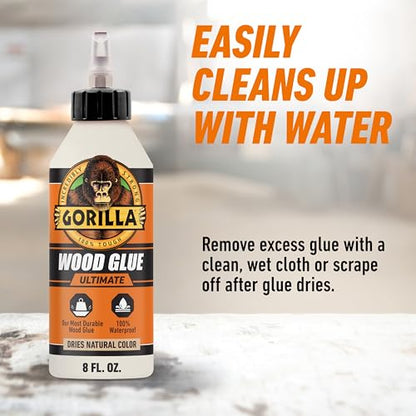 Gorilla Ultimate Waterproof Wood Glue, Natural Color, 8 oz - size: 8oz, style: 1 Pack Bottle