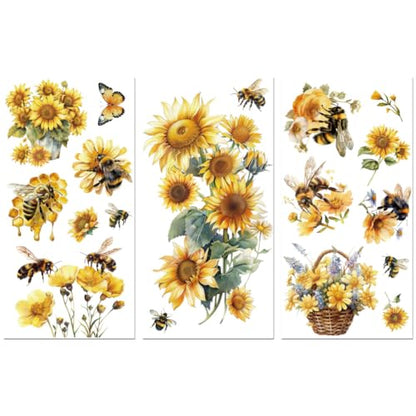 Peacoblue Bees and Sunflowers Rub On Transfers for Furniture Craft 6"x12" - style: Bees and Sunflowers